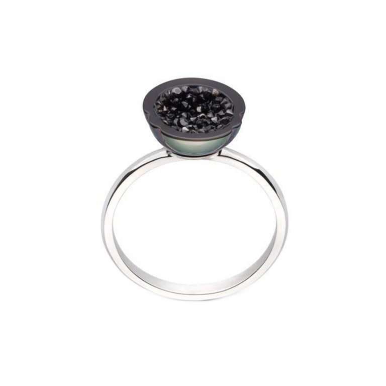 14K White Gold Black Diamond and Pearl Ring