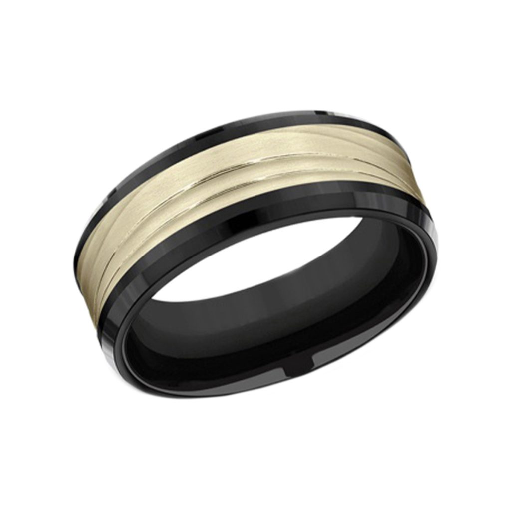 14K Yellow Gold and Titanium Triple Wave Band