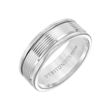Tungsten and 14K White Gold Serrated Band