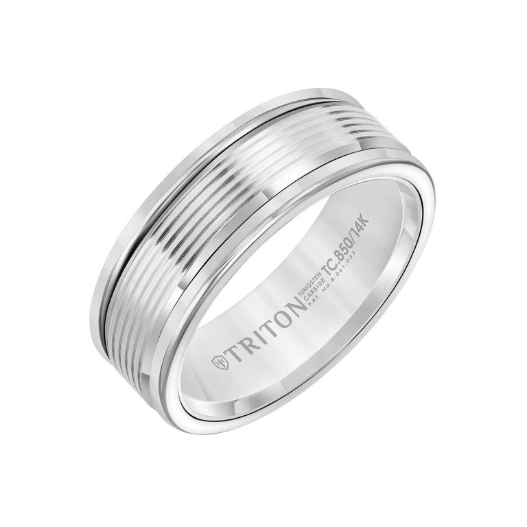 Tungsten and 14K White Gold Serrated Band