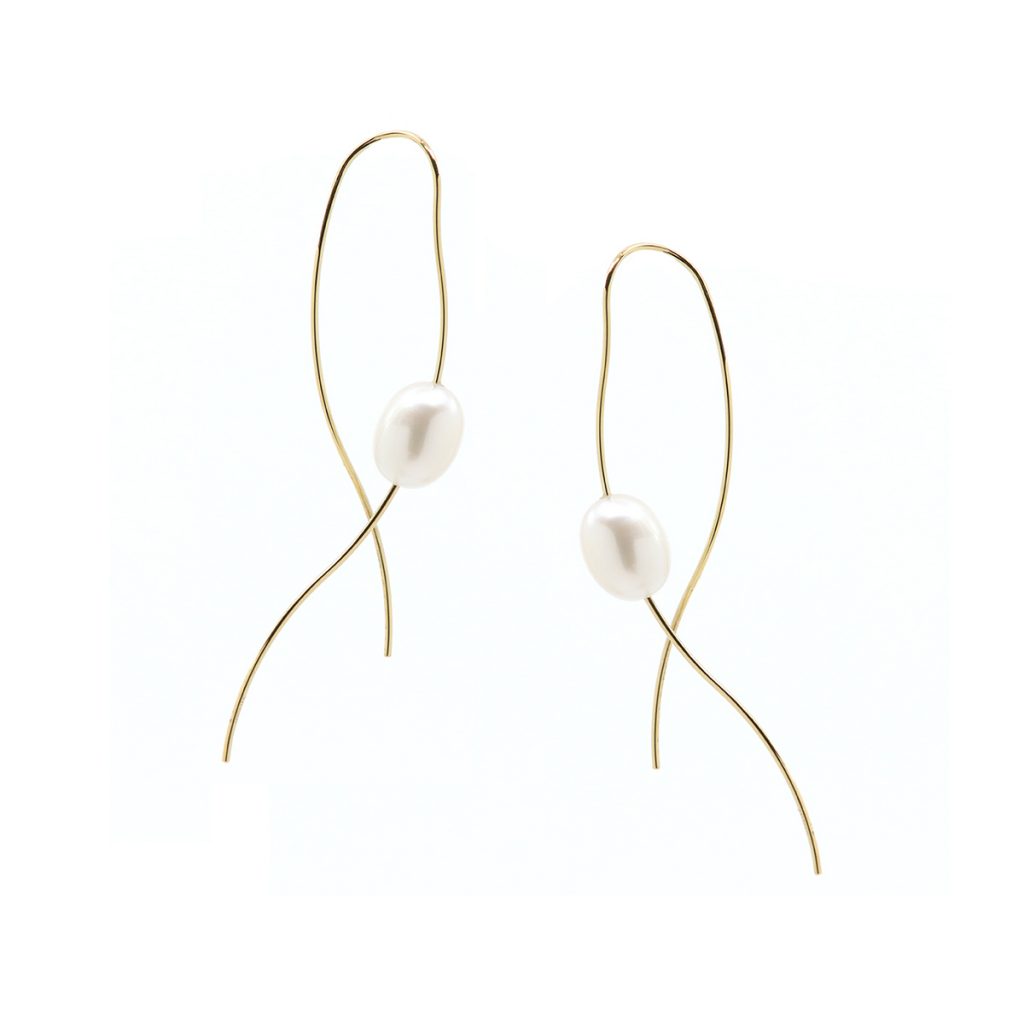 14K Yellow Gold Willow Wisp Pearl Earrings