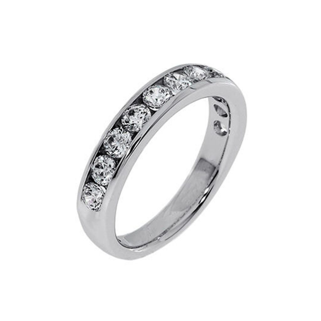 14K White Gold Scooped Edges Channel Band