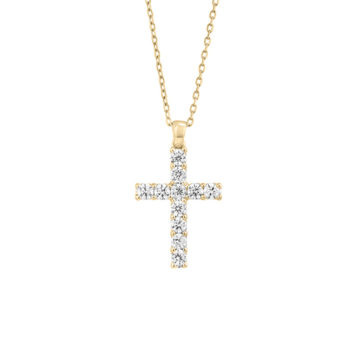 14K Yellow Gold Diamond Cross Pendant with Chain