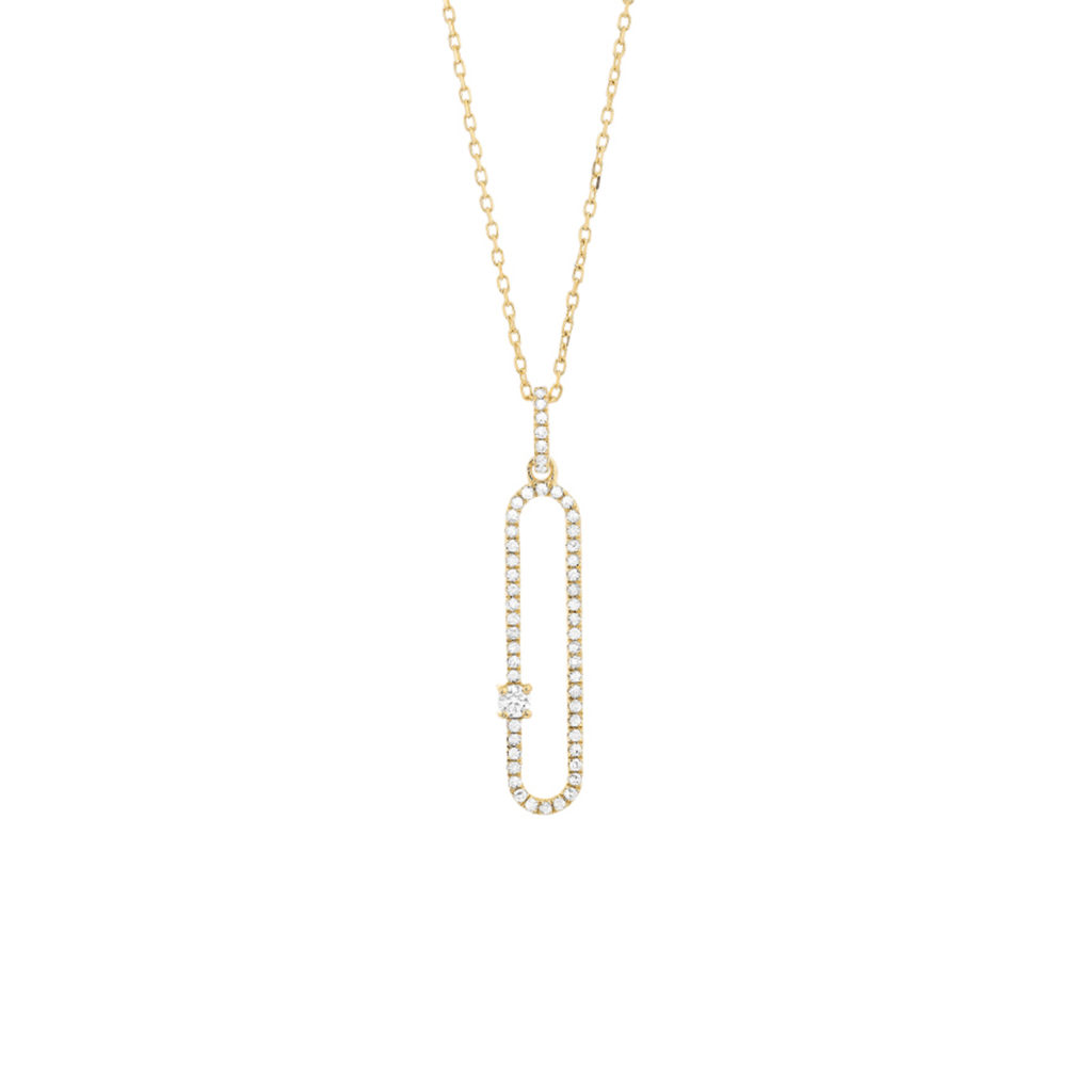 14K Yellow Gold Rounded Elongated Oval Pendant and Chain