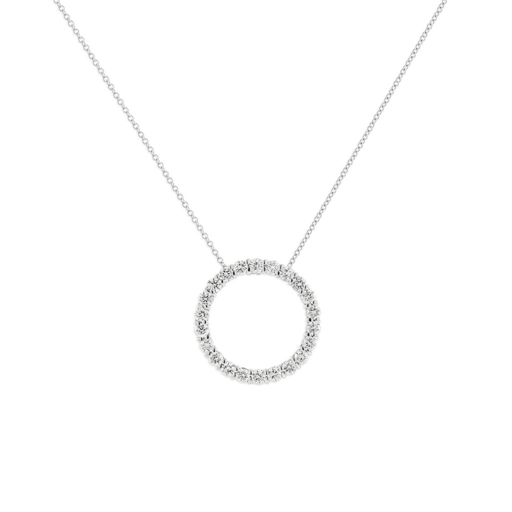14K White Gold Circle Diamond Pendant With Chain