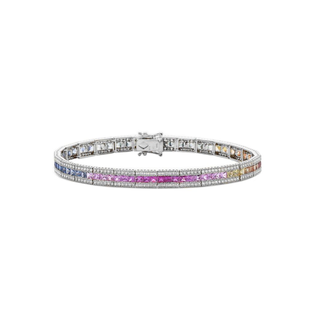 14K White Gold Rainbow Sapphire and Diamond Bracelet