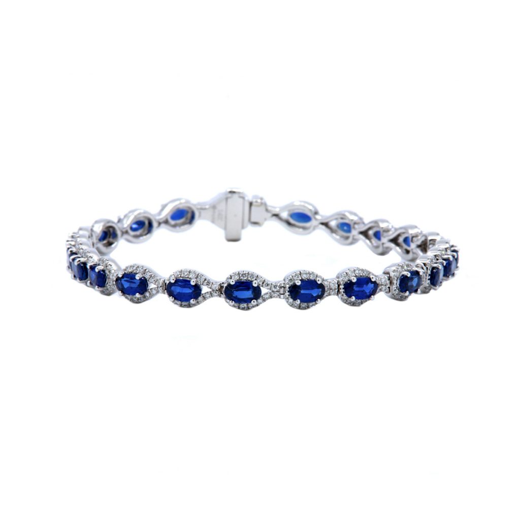 14k White Gold Blue Sapphire and Diamond Bracelet