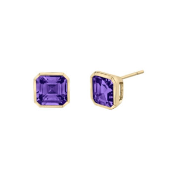 14K Yellow Gold Bezel-Set Amethyst Earrings
