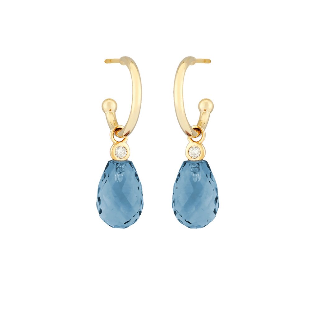 14K Yellow Gold Blue Topaz/Diamond Hoop/Dangle Earrings