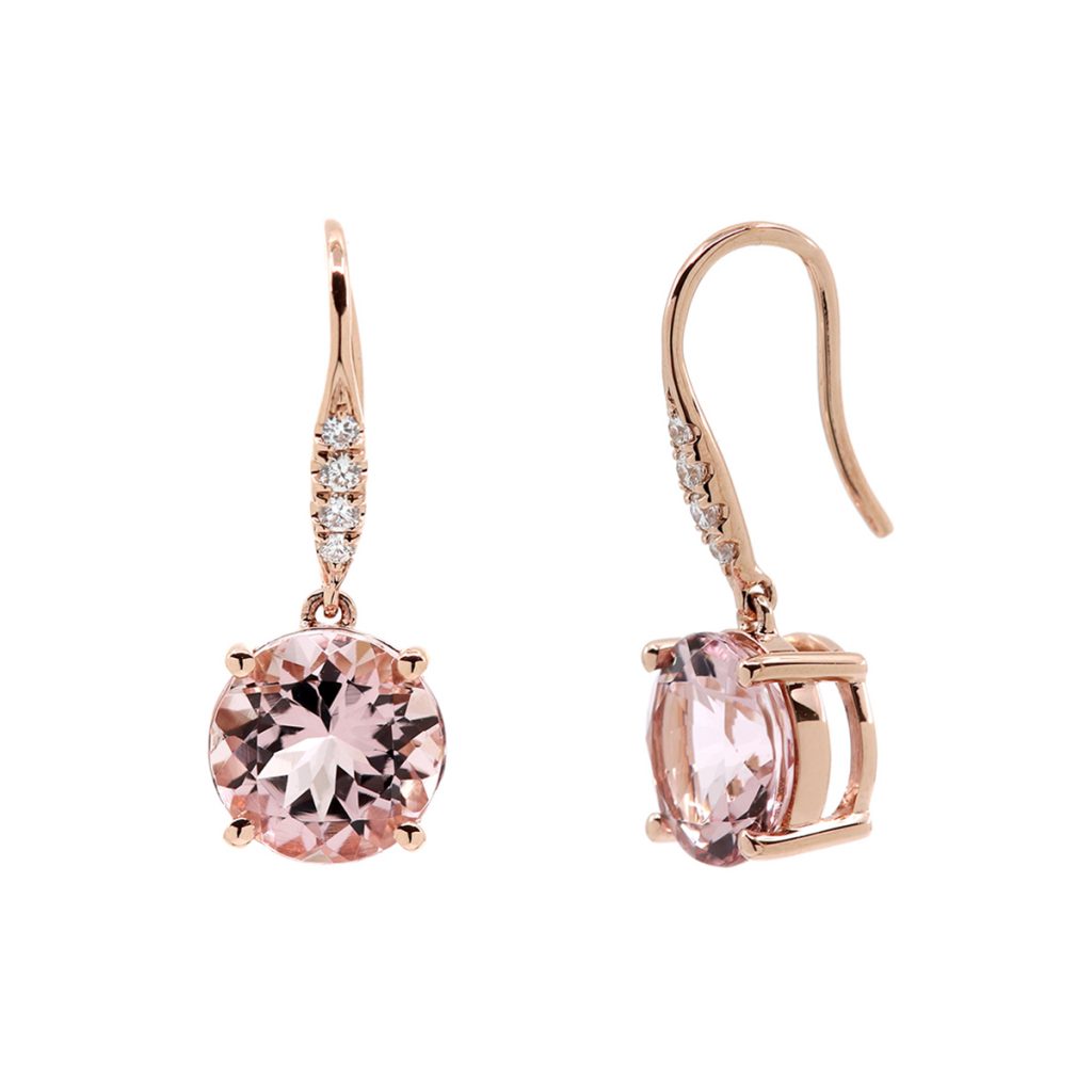 14K Rose Gold Pink Morganite and Diamond Earrings
