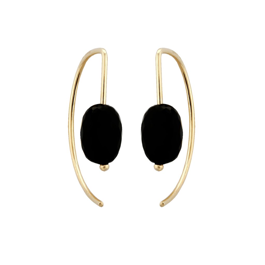 14K Yellow Gold Curved Onyx Earrings