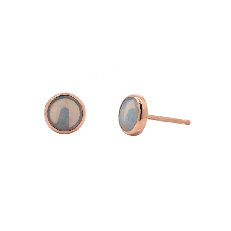 14K Rose Gold Opal Bezel Set Stud Earrings
