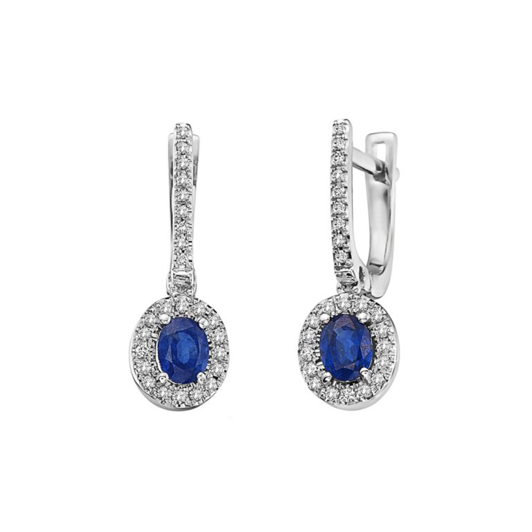 14K White Gold Oval Sapphire and Diamond Earrings