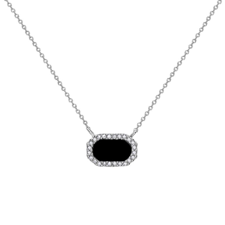 14K White Gold Octagonal Onyx and Diamond Necklace