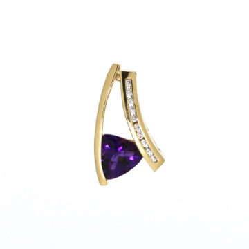 14K Yellow Gold Trilliant Amethyst and Diamond Pendant