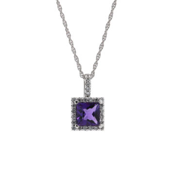 14K White Gold Amethyst Pendant with Chain
