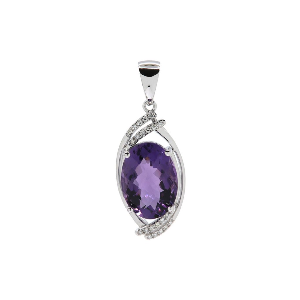 14K White Gold Amethyst Open Marquise Shaped Pendant