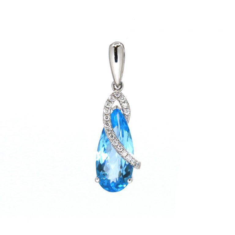 Diamond Wrapped Blue Topaz Pendant