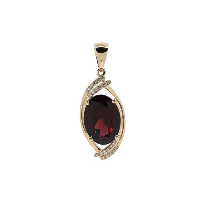 14K Yellow Gold Oval Faceted Garnet and Diamond Pendant