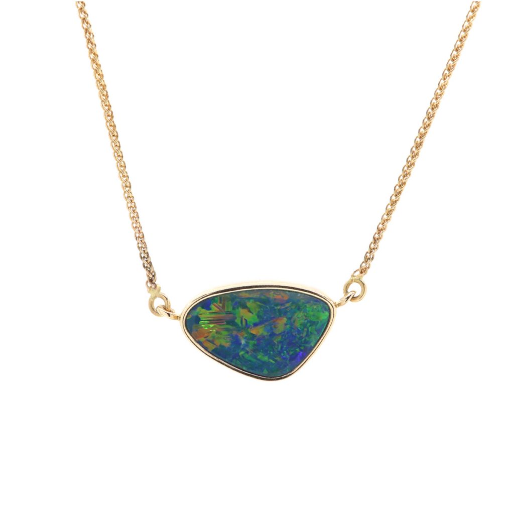 14K Yellow Gold Freeform Australian Opal Necklace