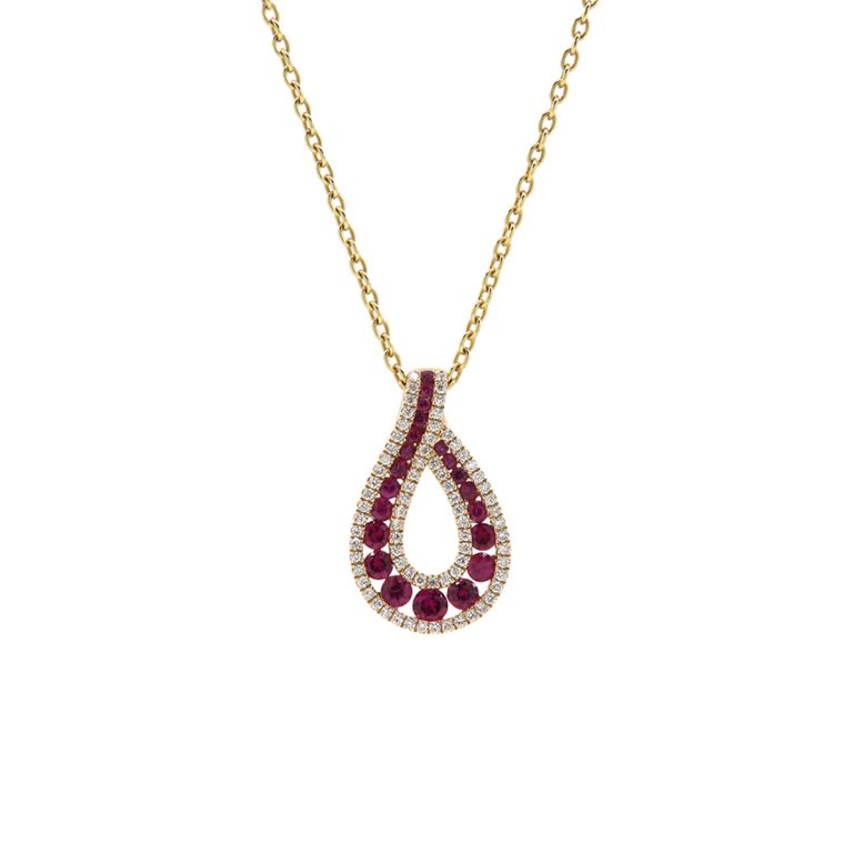 14K White Gold Graduated Ruby Pendant and Chain