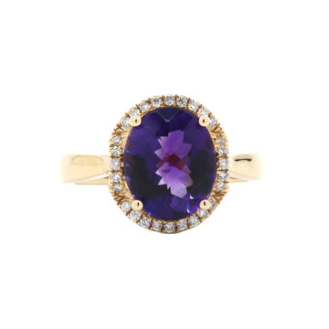 14K Yellow Gold Oval Amethyst and Diamond Ring