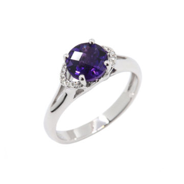 14K White Gold Checkerboard Amethyst Ring with Diamonds