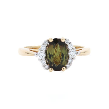 14K Yellow and White Gold Oval Andalusite and Diamond Ring