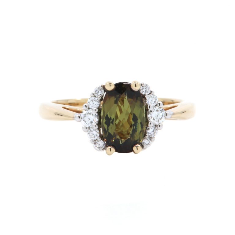 14K Yellow and White Gold Oval Andalusite and Diamond Ring