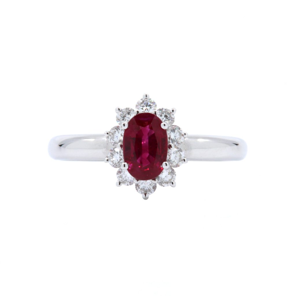 14K White Gold Oval Ruby and Diamond Ring