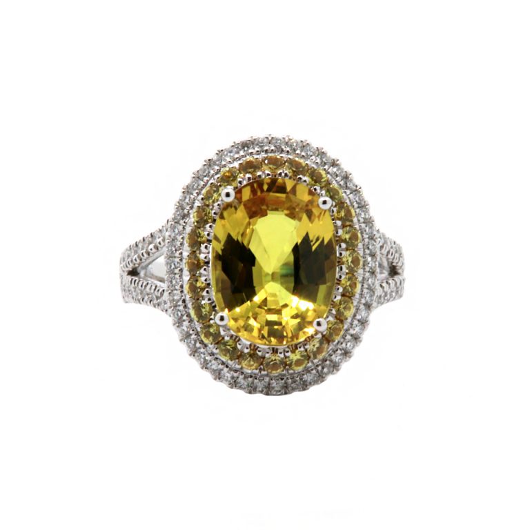 14K Yellow and White Gold Oval Yellow Sapphire and Diamond Ring