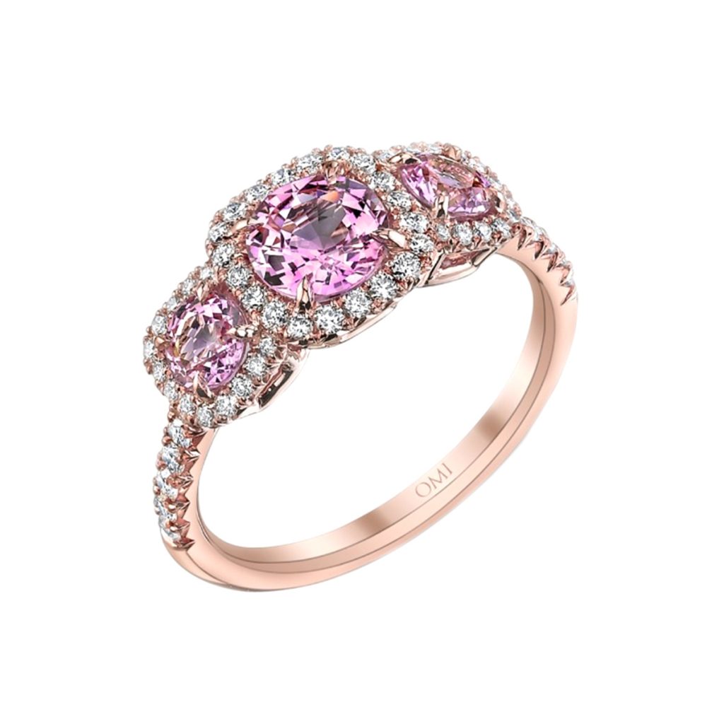 18K Rose Gold Round Pink Sapphire and Diamond Ring