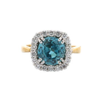 14K Two-Tone Blue Zircon and Diamond Ring