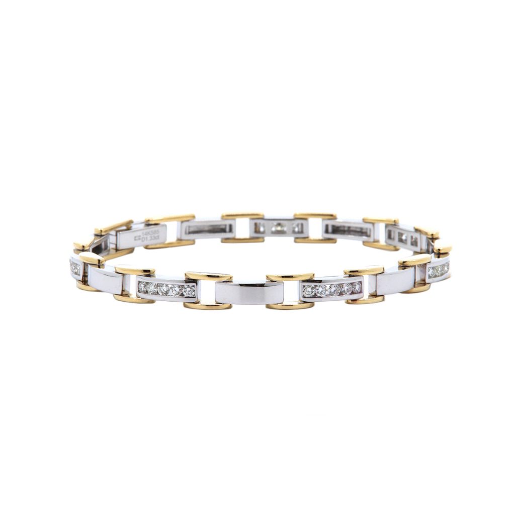14K Two-Tone Diamond Rectangular Link Bracelet