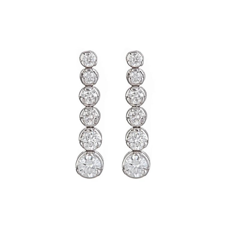 14K White Gold Graduated Diamond Dangle Earrings