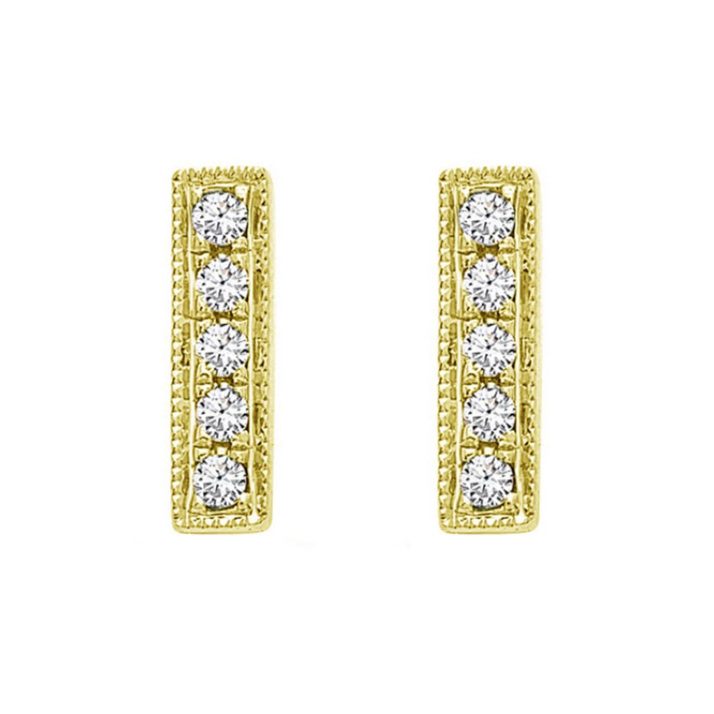 14k Yellow Gold Diamond Bar Earrings