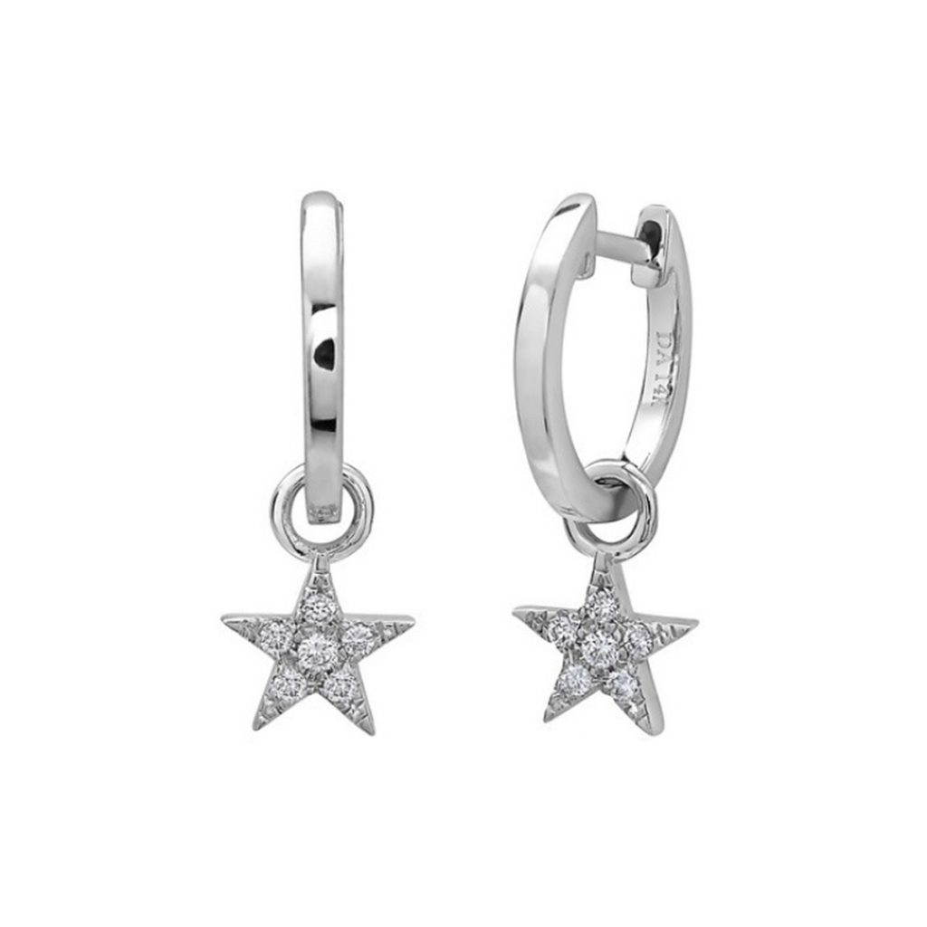 14k White Gold Diamond Star Earrings