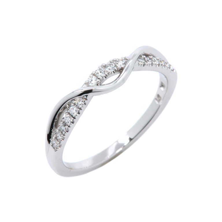 14K White Gold Wavy Diamond Stackable Band