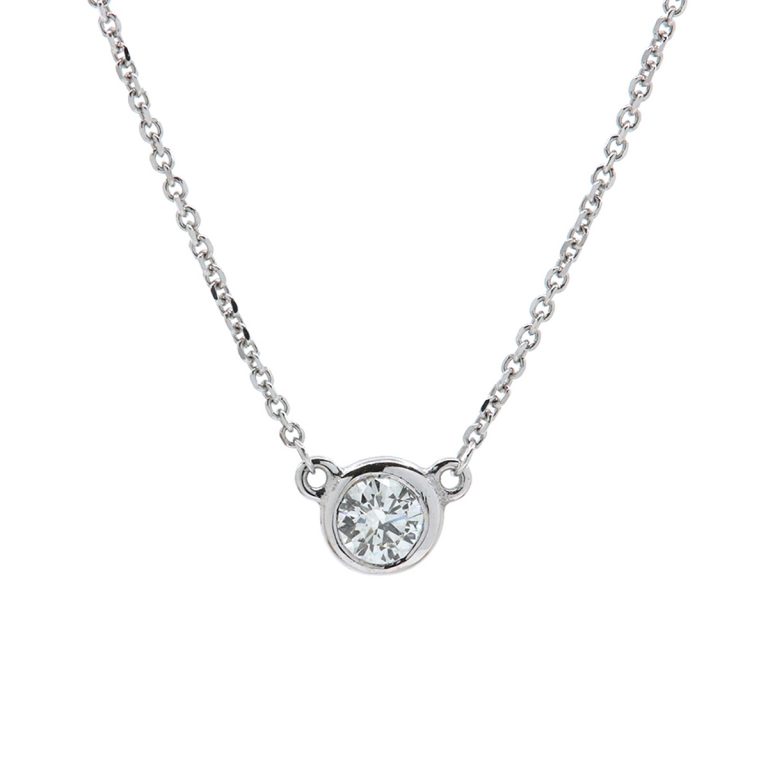 14K White Gold Diamond Bezel Set Necklace
