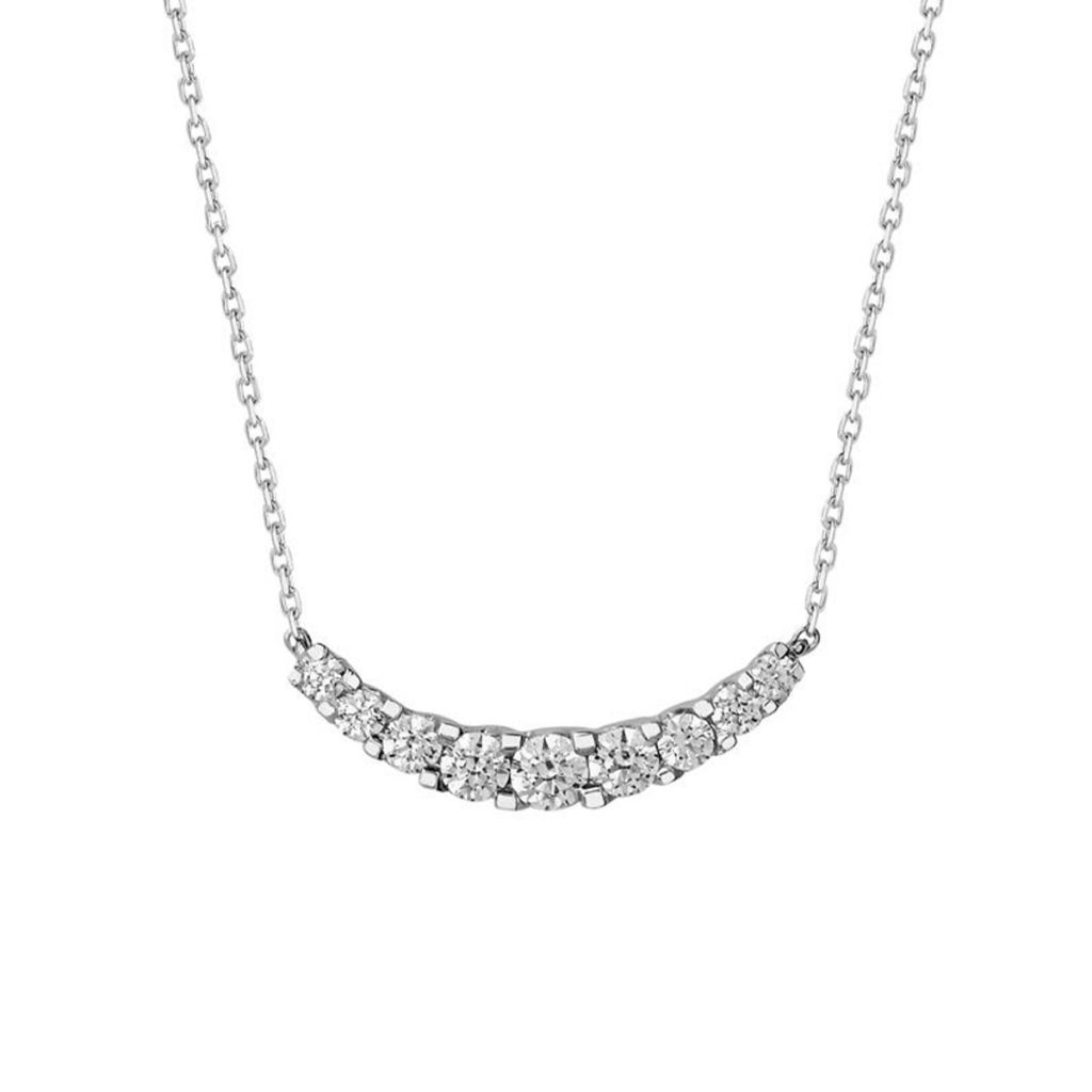 14k White Gold Curved Bar Diamond Necklace