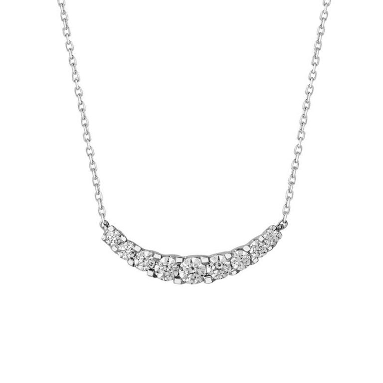 14k White Gold Curved Bar Diamond Necklace