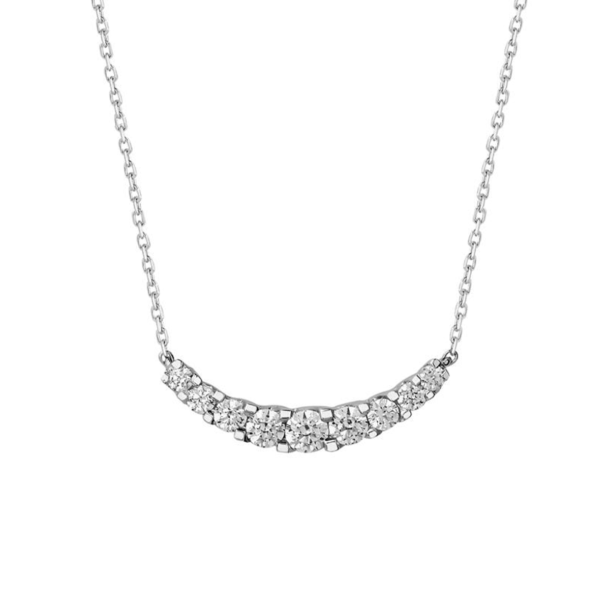 14k White Gold Curved Bar Diamond Necklace - Josephs Jewelers