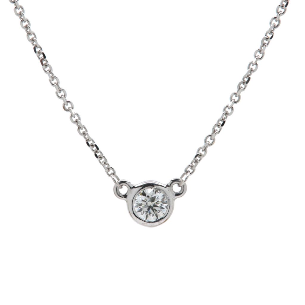 14K White Gold Bezel-Set Diamond Solitaire Necklace