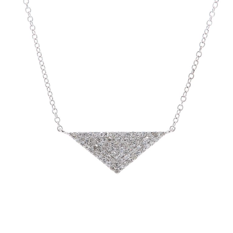 14K White Gold Diamond Triangle Necklace