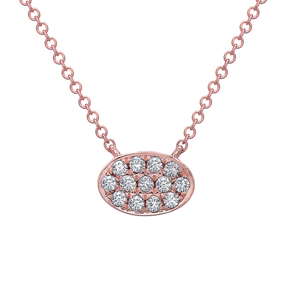 14K Rose Gold Diamond Oval Disc Necklace