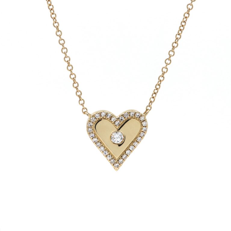 14K Yellow Gold Diamond Heart Link Necklace