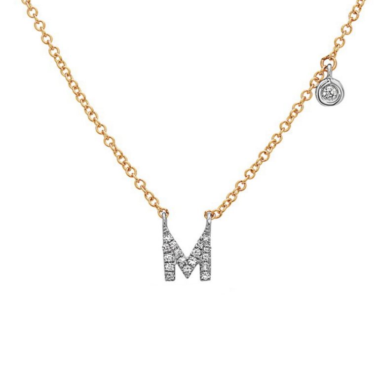 14K Two-Tone Diamond “M” Initial Necklace