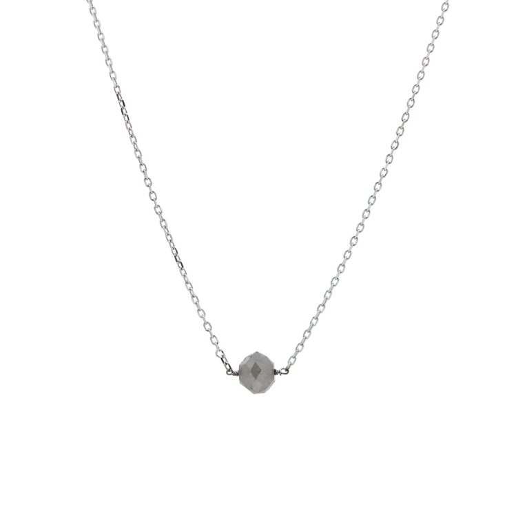 14K White Gold Gray Diamond Bead Necklace
