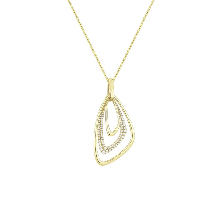 14K Yellow Gold 3-Open Oblong Circle Diamond Necklace