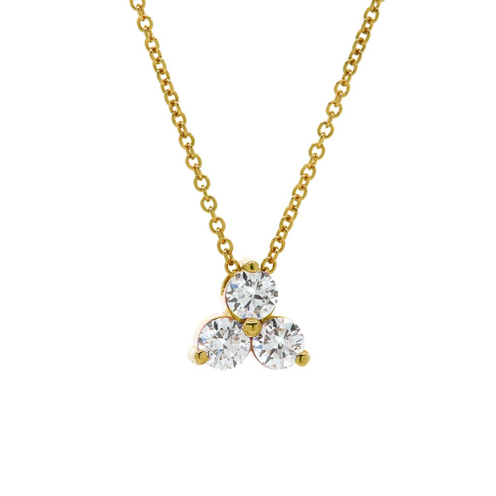 14K Yellow Gold Diamond Cluster Pendant with Link Chain